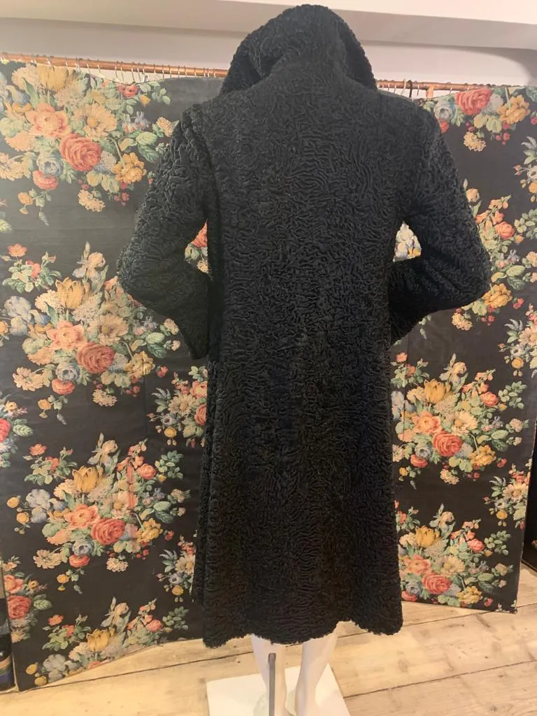 1940s Black Persian Lamb Coat with Matching Hat