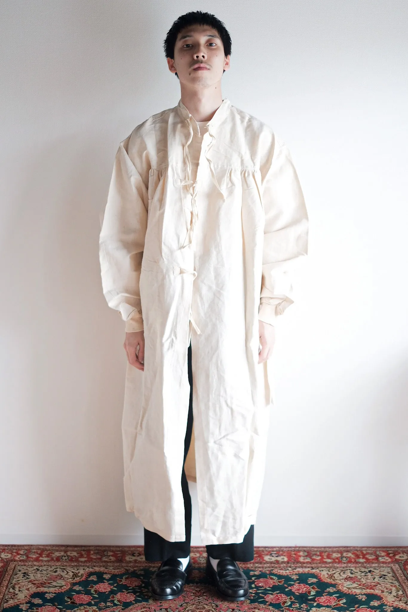 【~50's】French Army Surgeon Linen Coat Hospital Military "Dead Stock"
