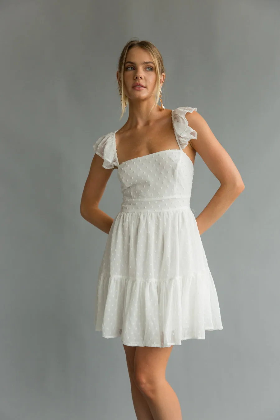 Aimee Flutter Sleeve Open Back Mini Dress