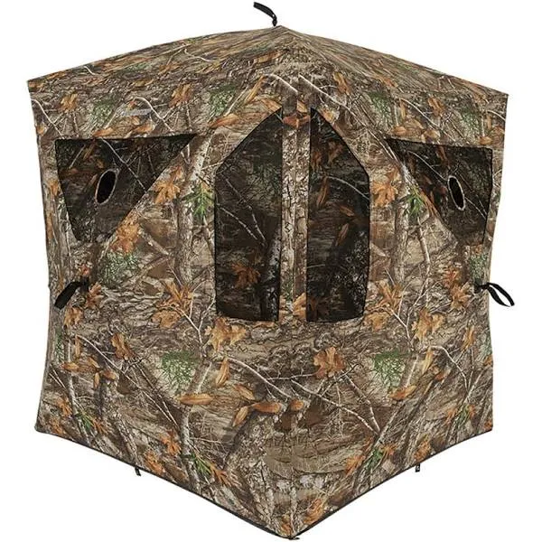Ameristep Brickhouse 3 Person Ground Hunting Concealment Blind, Mossy Oak