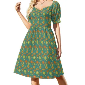 Babydoll dress, Teal Dress, Floral Dress, Retro Dress Women, Pinup dress, 50s style dress, Vintage style dress, Puff sleeve dress