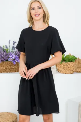 BLACK BUBBLE SLEEVE TIE OPEN BACK DRESS