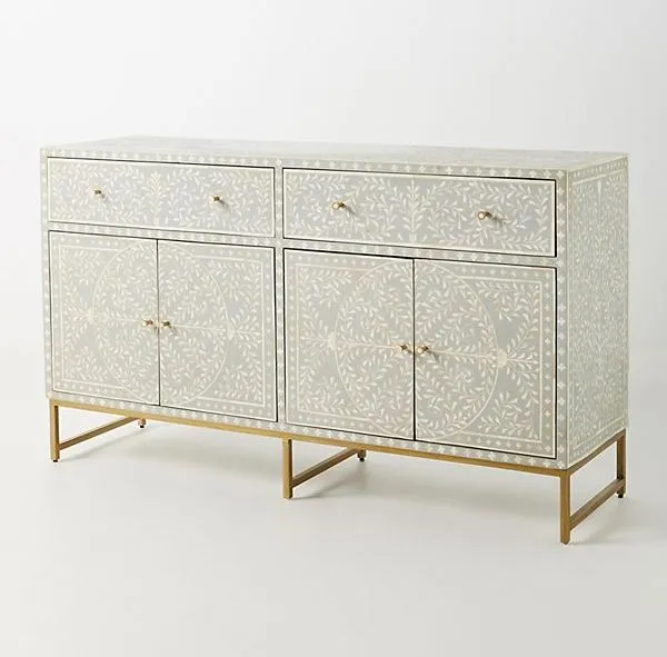 Bone Inlay Scroll Vine Buffet Grey