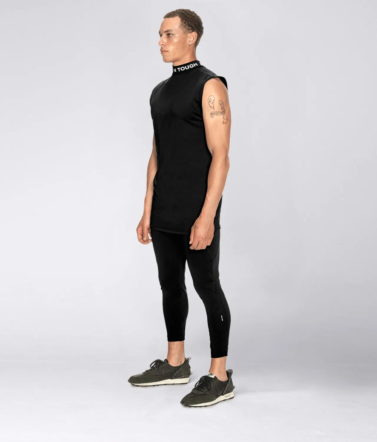Born Tough Mock Neck Sleeveless Base Layer Bodybuilding Shirt For Men Black