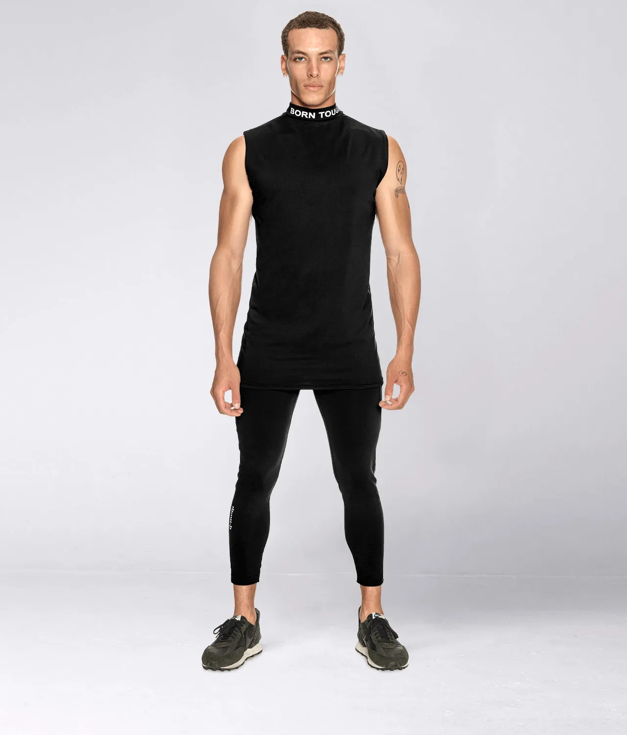 Born Tough Mock Neck Sleeveless Base Layer Bodybuilding Shirt For Men Black