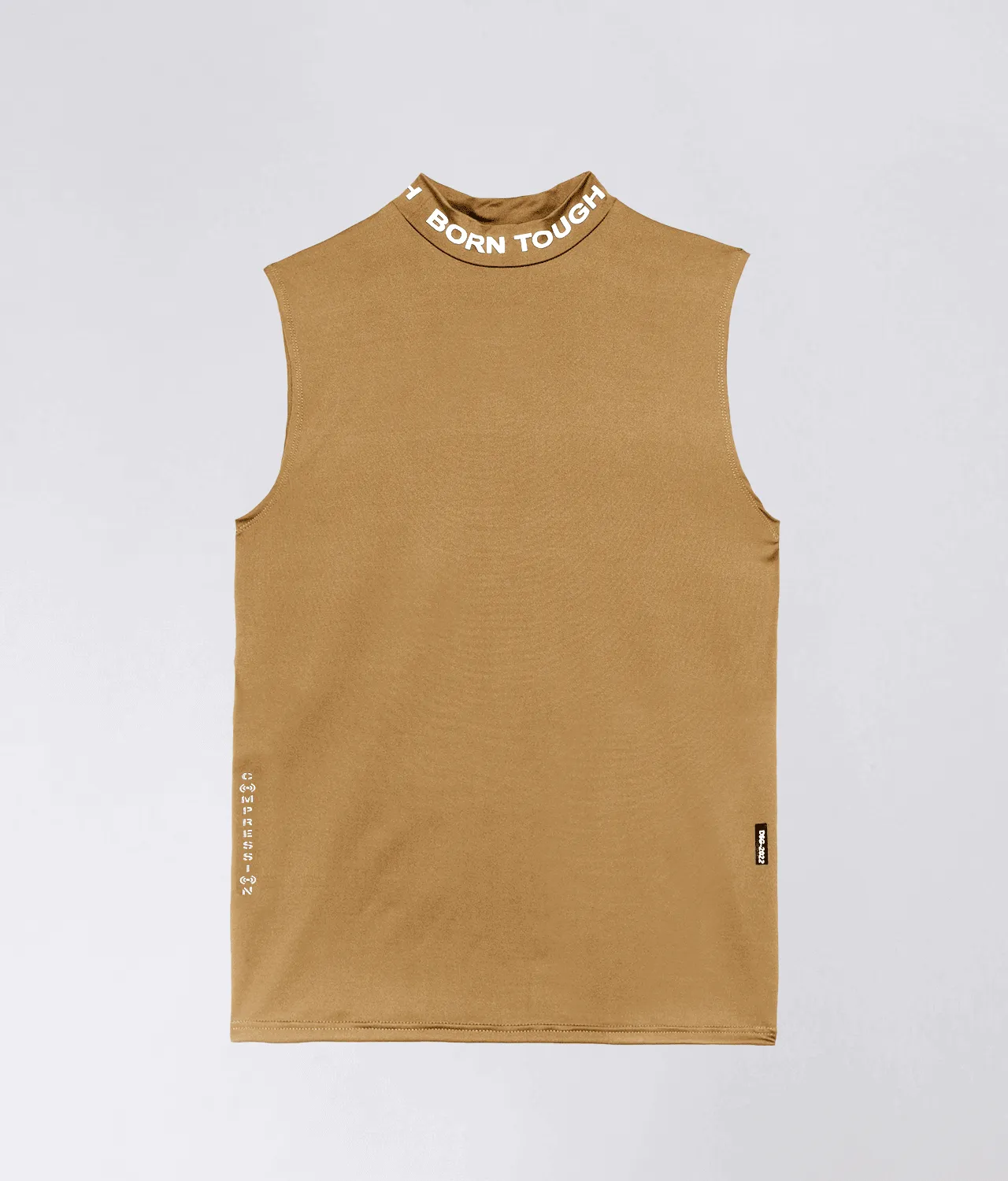 Born Tough Mock Neck Sleeveless Base Layer Bodybuilding Shirt For Men Khaki
