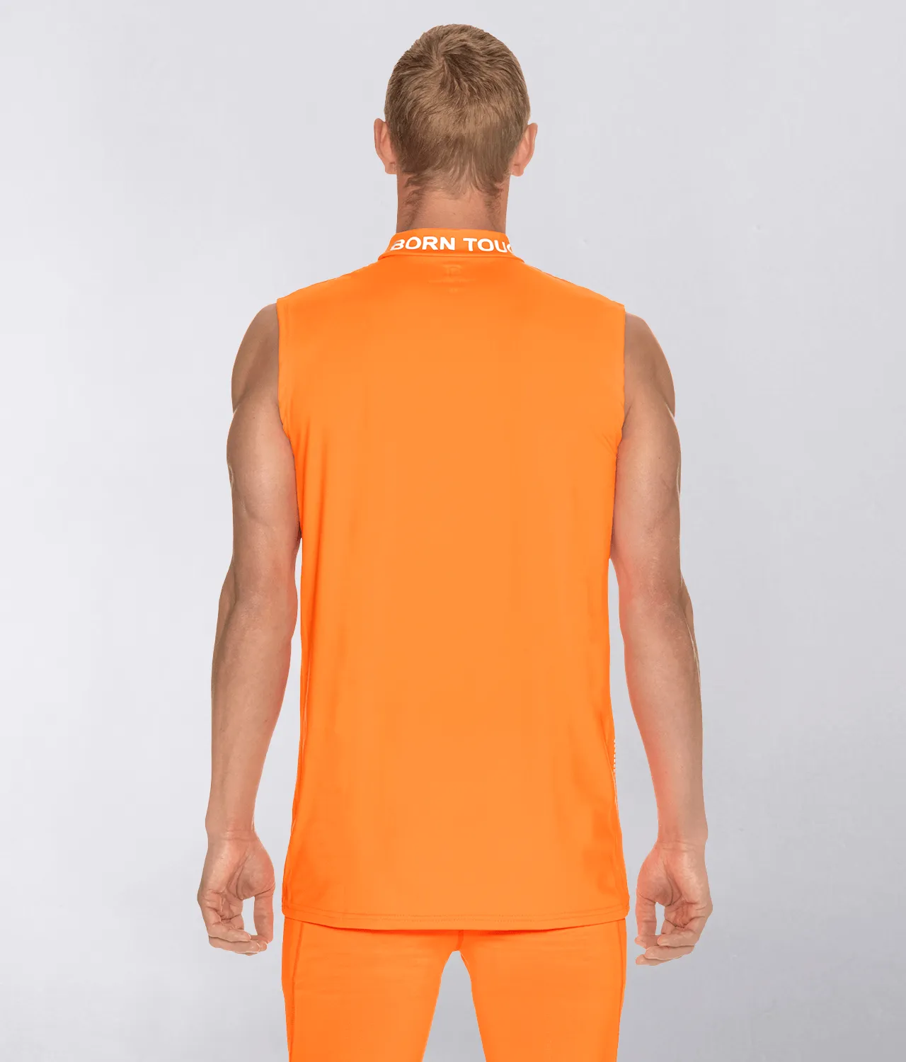 Born Tough Mock Neck Sleeveless Base Layer Crossfit Shirt For Men Orange