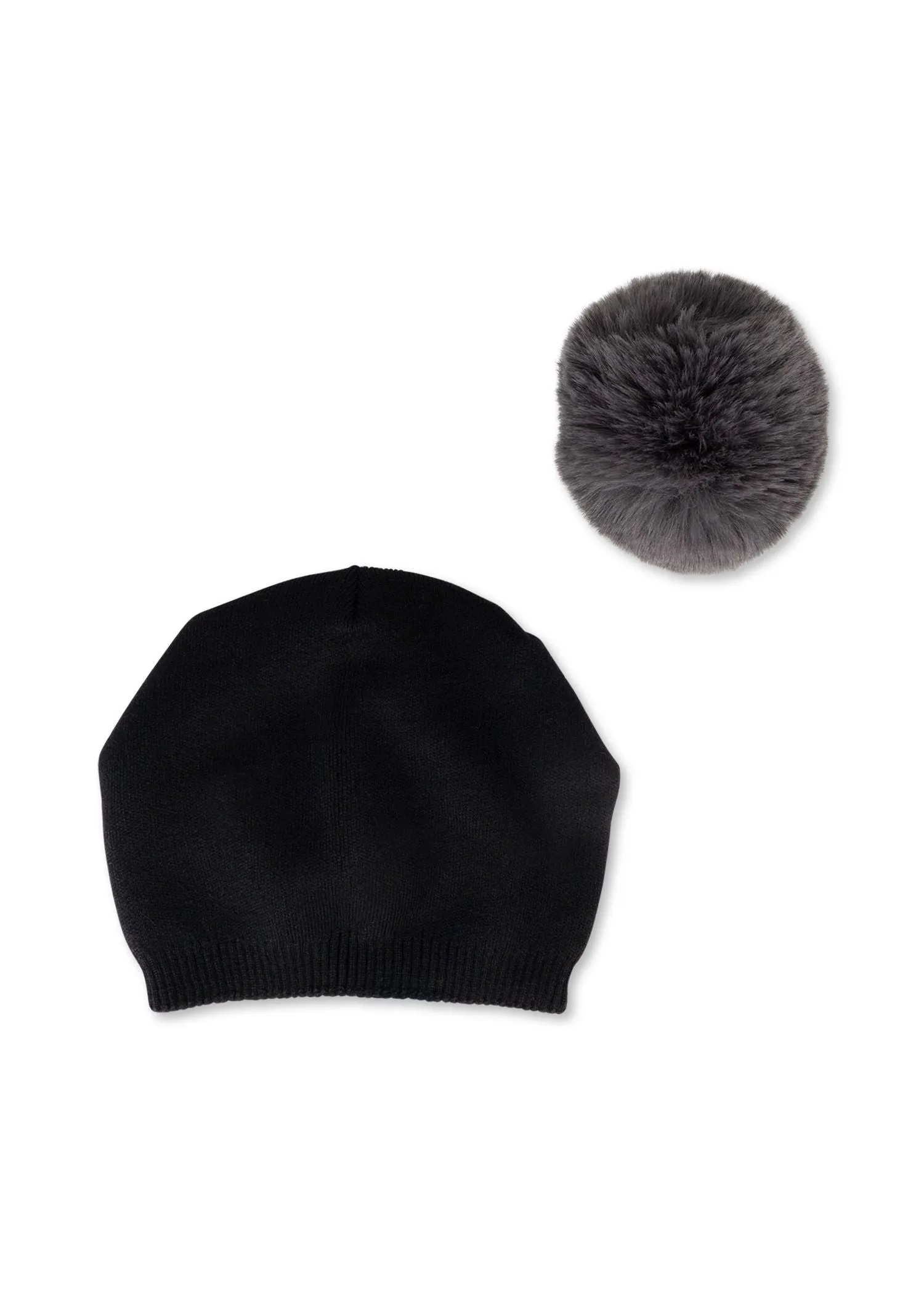 Brooklyn Beanie Black/ charcoal Faux Fur Pom