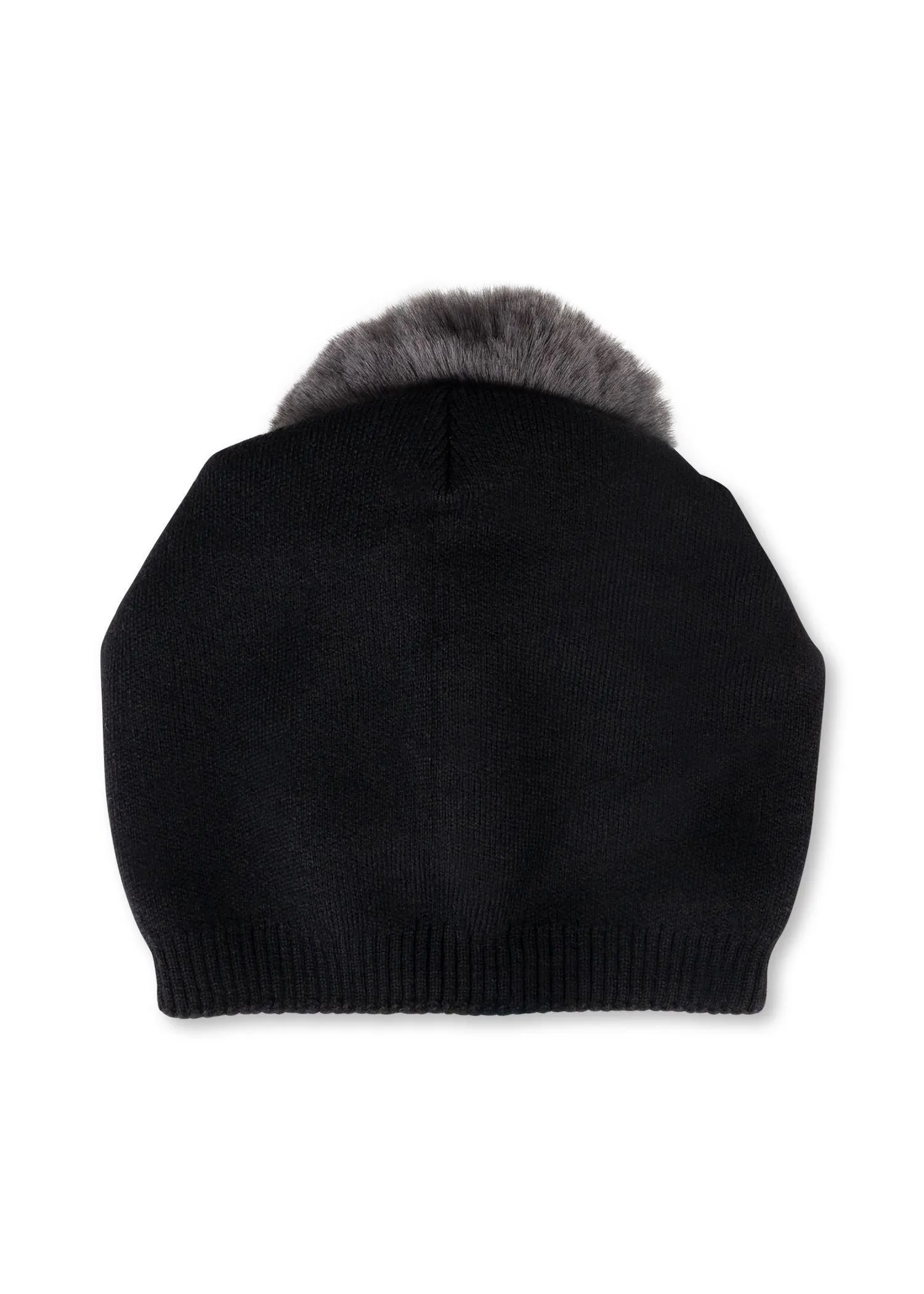 Brooklyn Beanie Black/ charcoal Faux Fur Pom