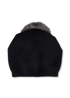 Brooklyn Beanie Black/ charcoal Faux Fur Pom