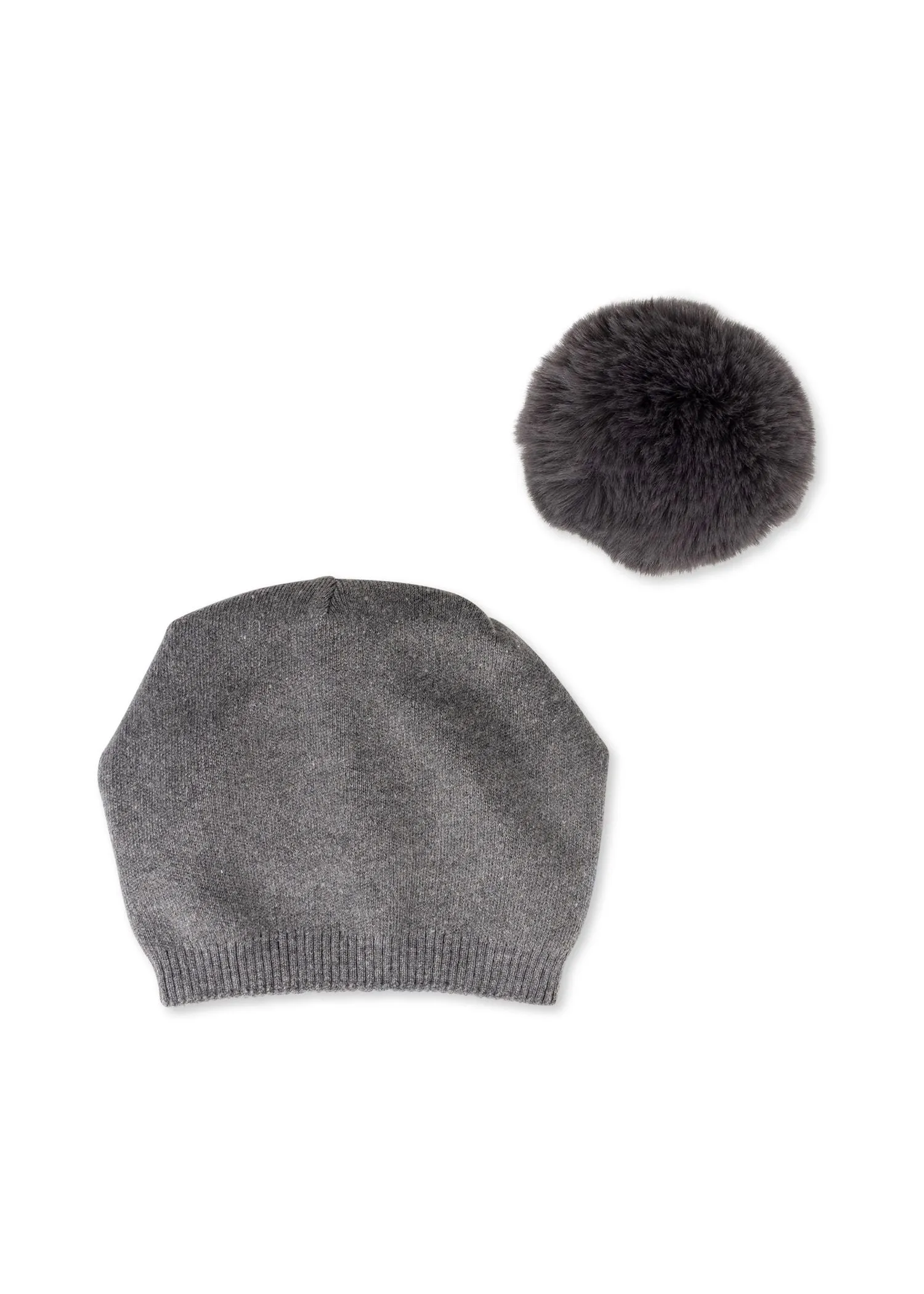 Brooklyn Beanie Charcoal/charcoal  Faux Fur Pom