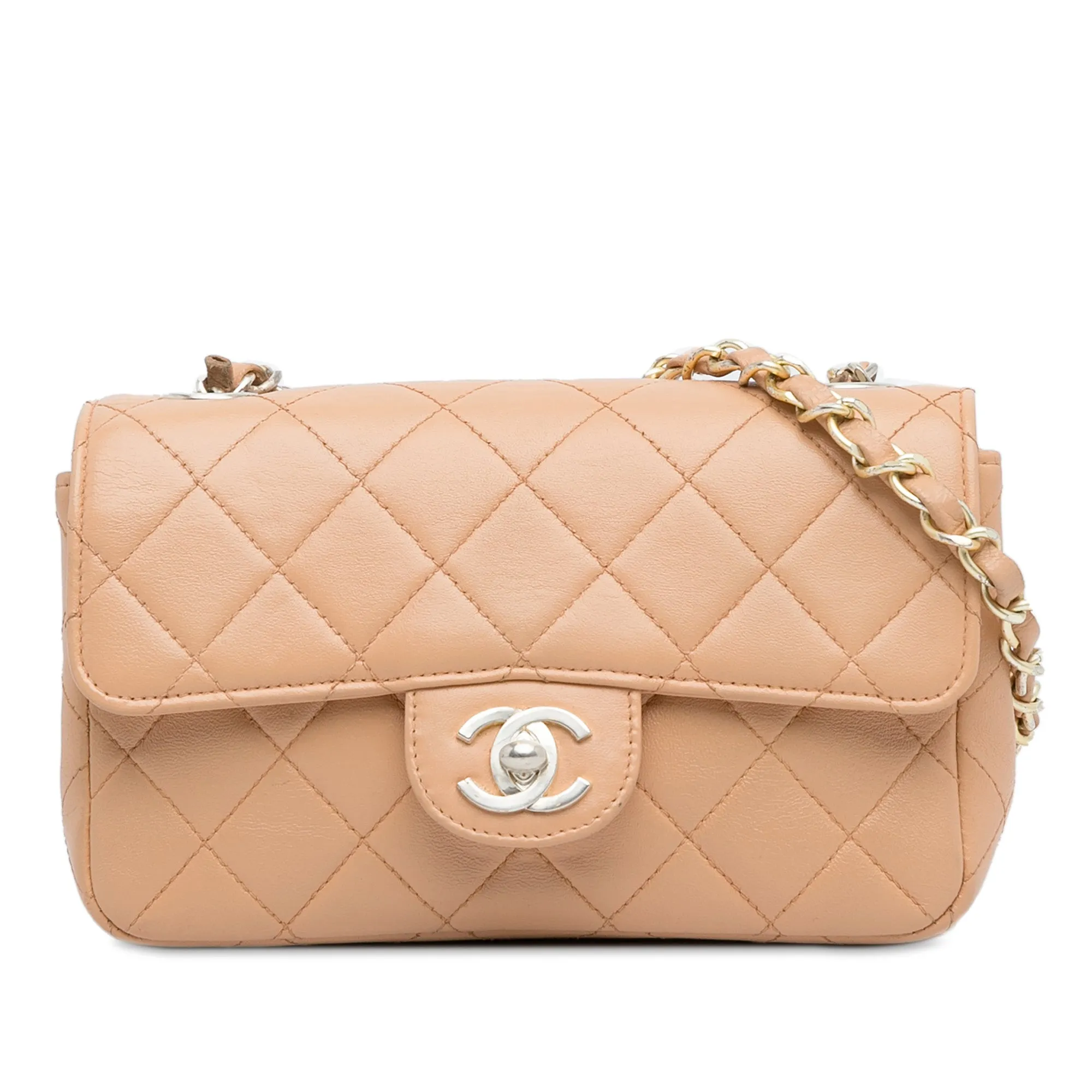 Chanel Classic Flap Mini Rectangular Brown Lambskin Silver