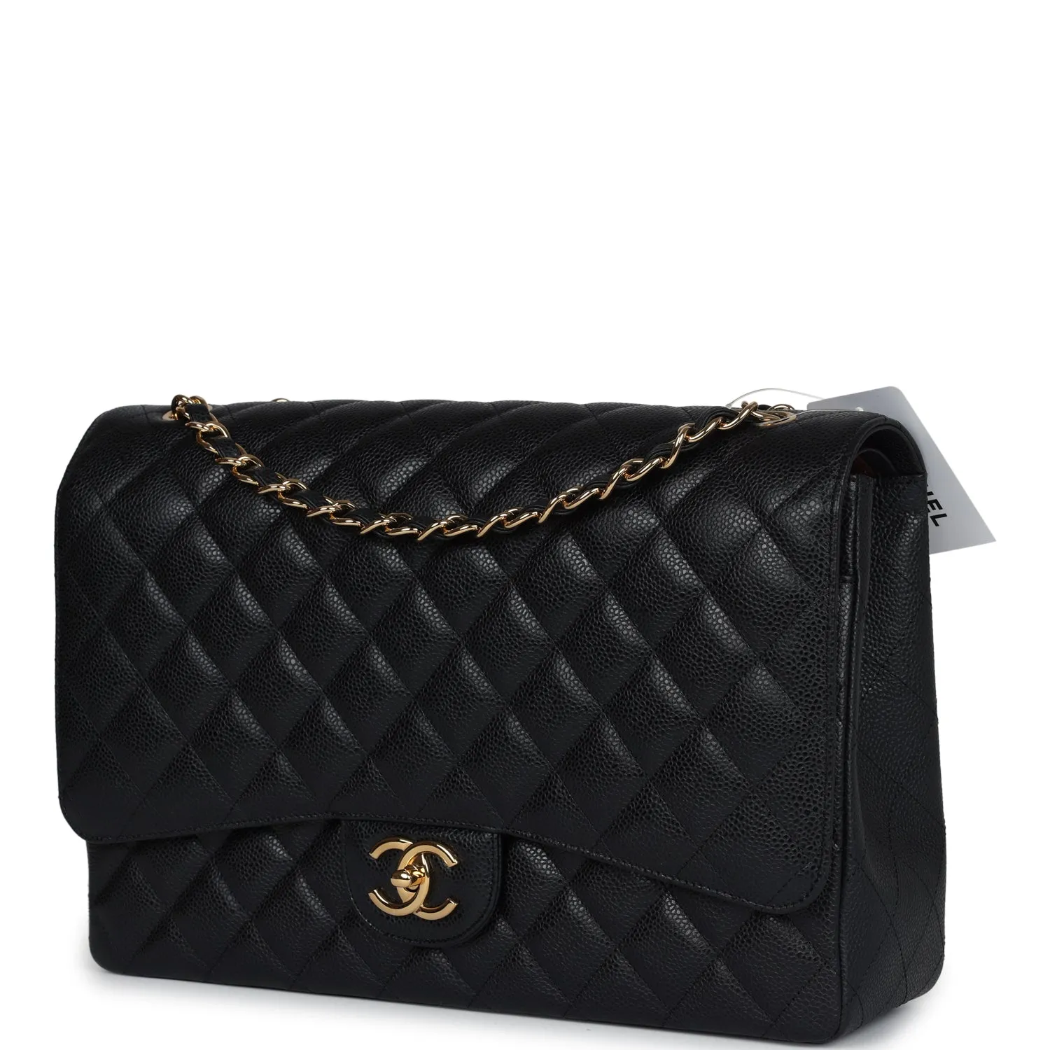 Chanel Maxi Classic Double Flap Bag Black Caviar Gold Hardware