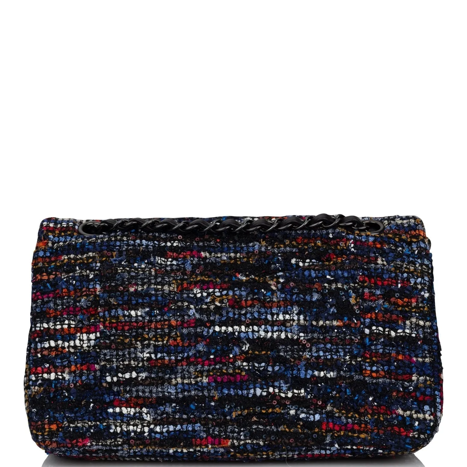Chanel Medium Classic Double Flap Bag Navy Tweed Black Hardware