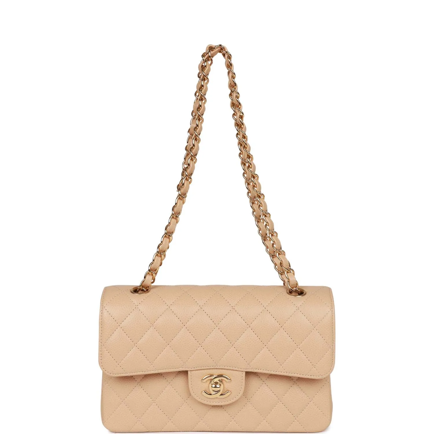 Chanel Small Classic Double Flap Bag Beige Caviar Gold Hardware