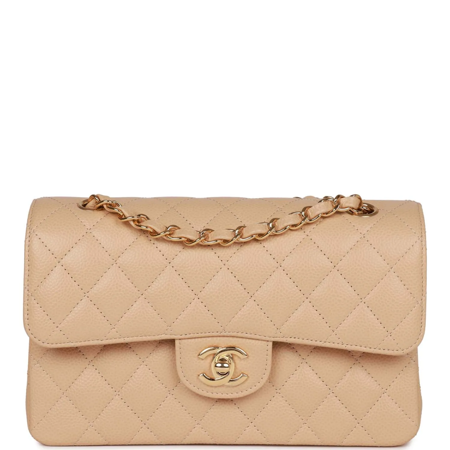 Chanel Small Classic Double Flap Bag Beige Caviar Gold Hardware