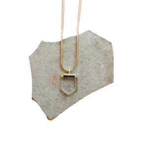Clear Quartz Pendant Necklace - Snake Chain