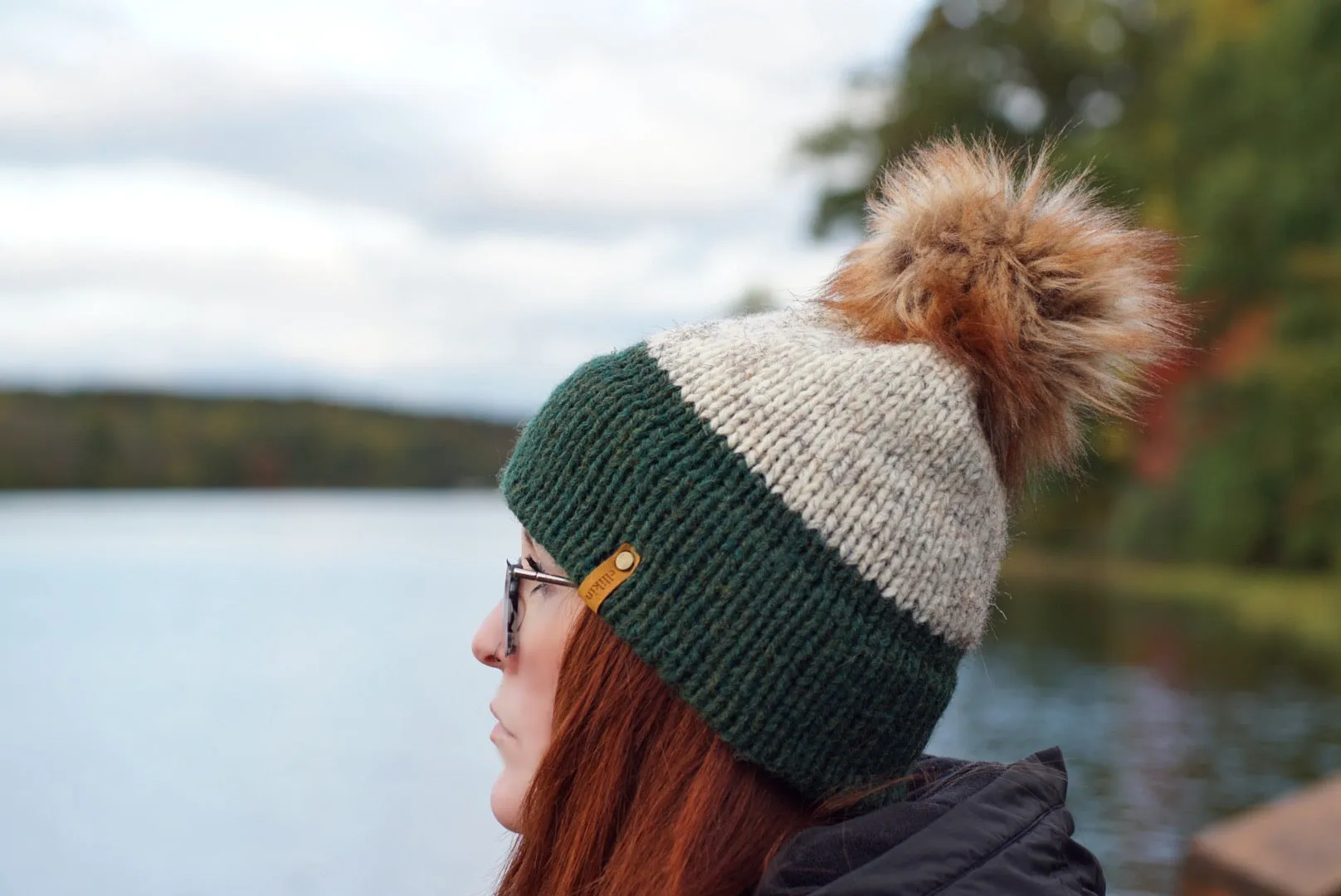 Double Brim Beanie in Forest   Wheat