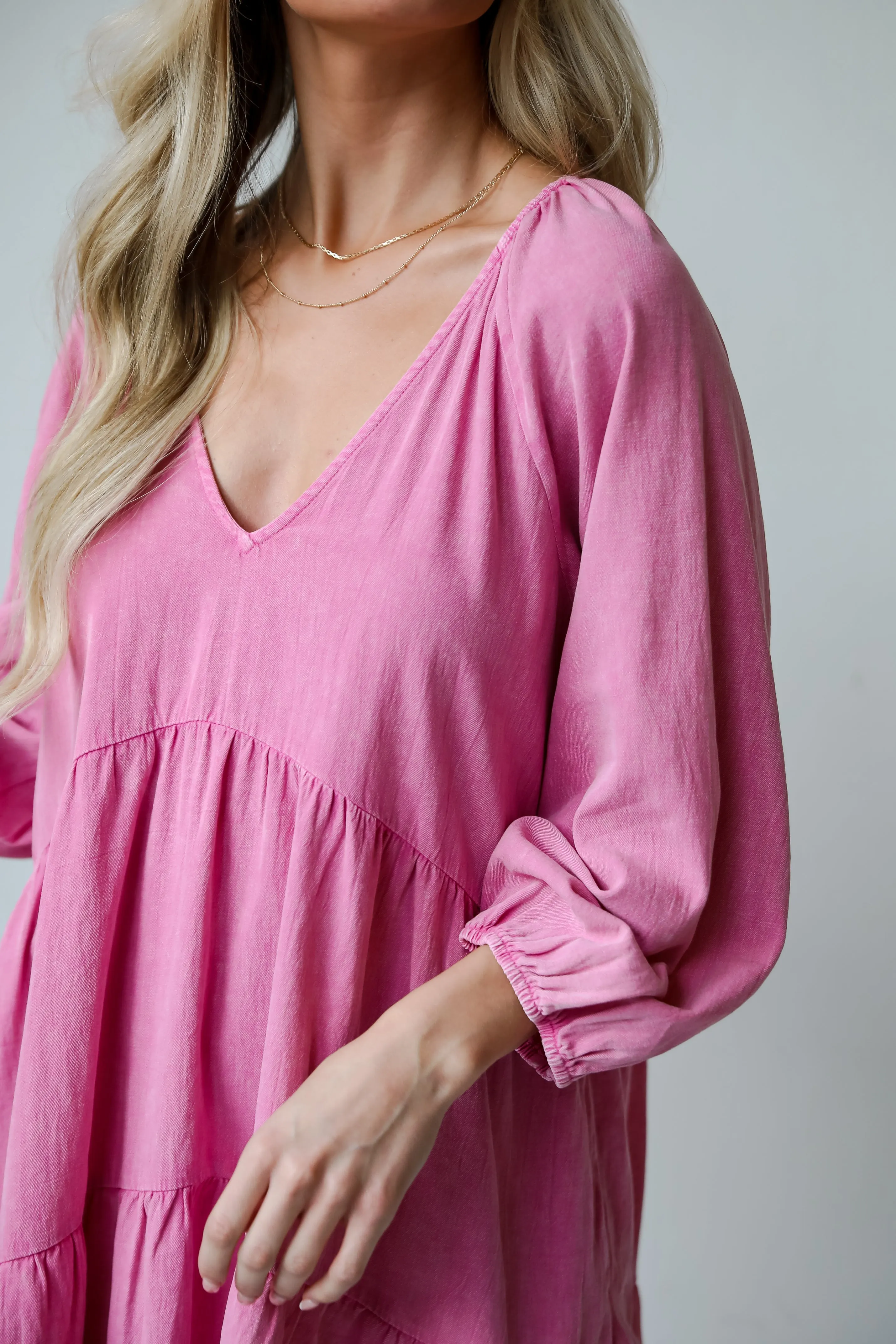 FINAL SALE - Sunny Romantic Pink Tiered Babydoll Mini Dress