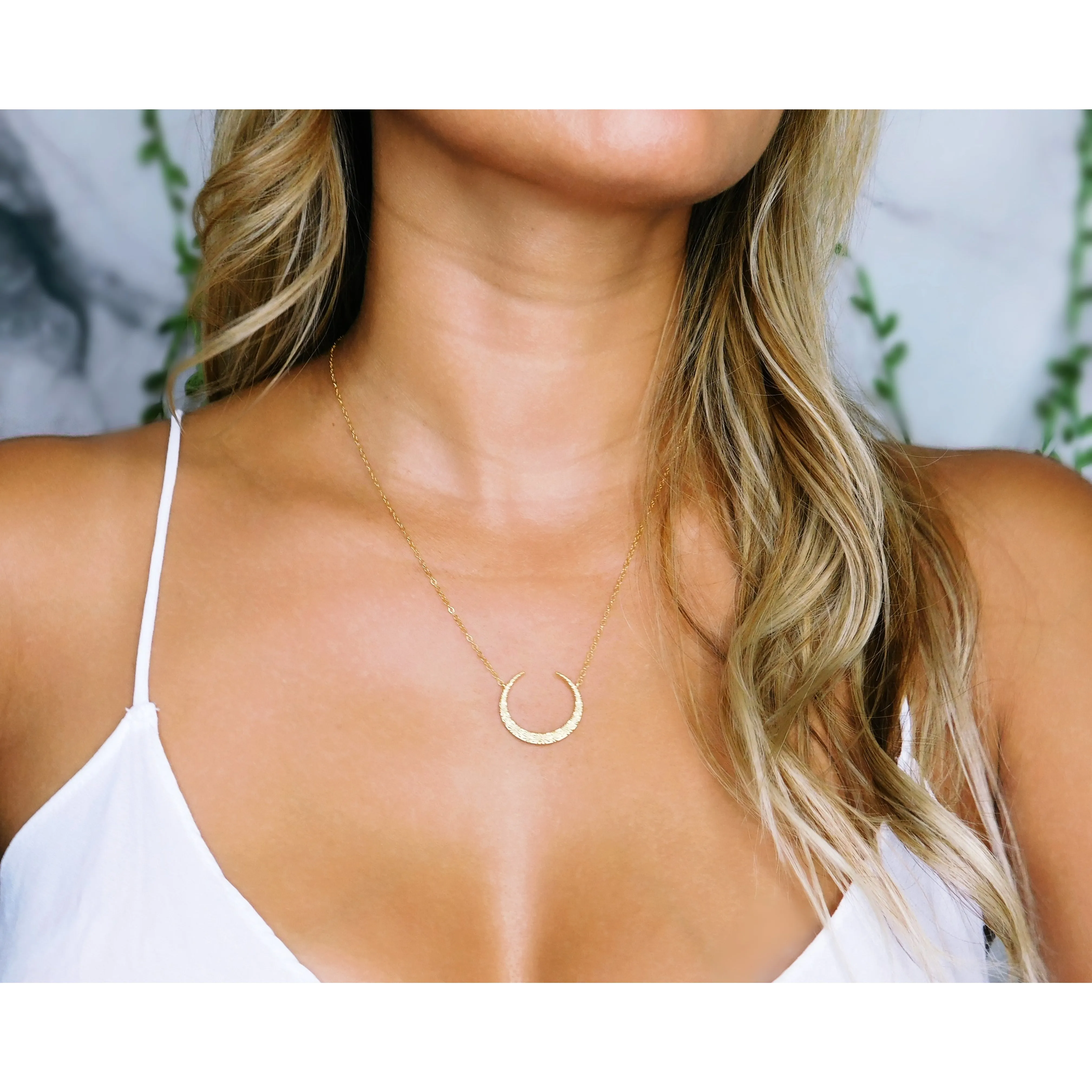 Gold Blooming Moon Charm Necklace