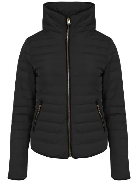 Honey Funnel Neck Quilted Jacket in Black - Tokyo Laundry