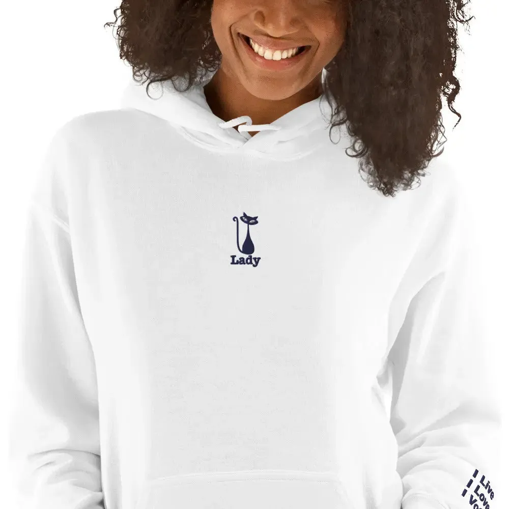 hoodie "Cat Lady" - "I Live, I Love, I Vote"