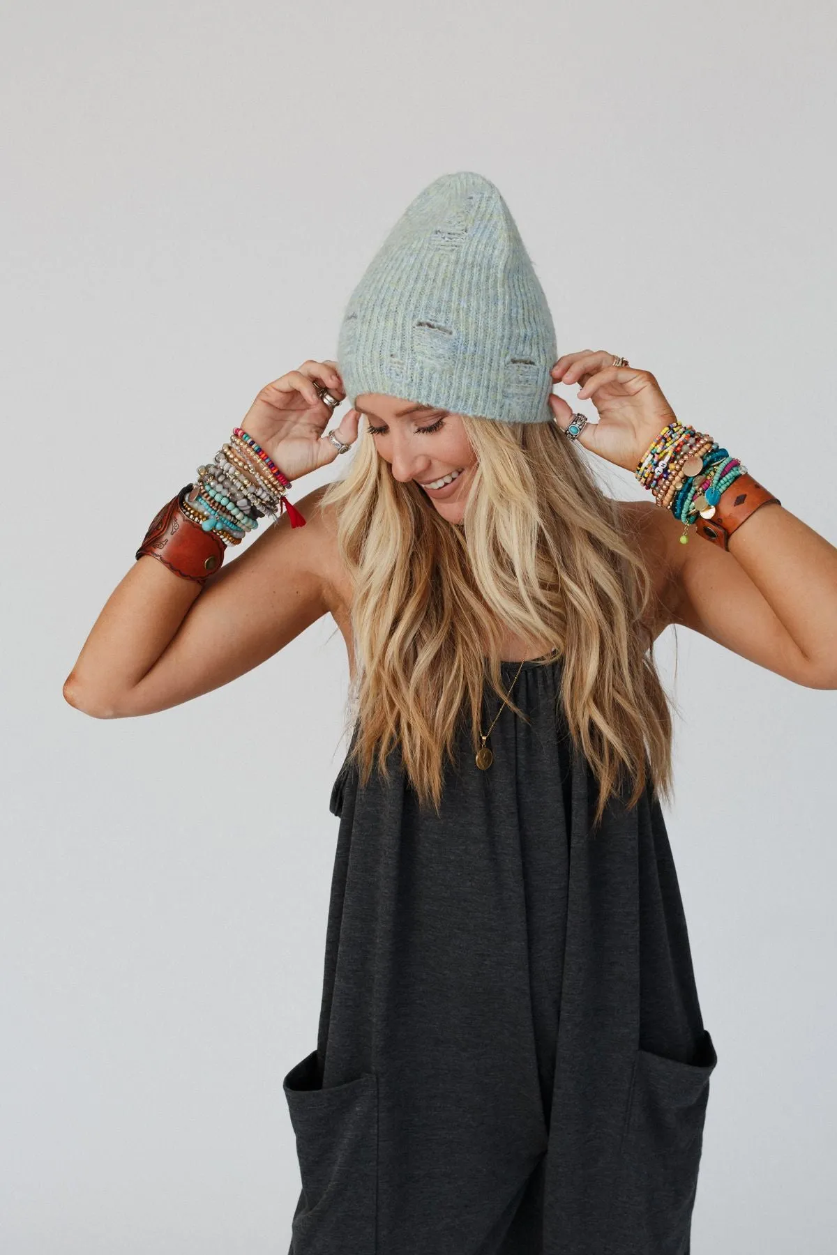 Jenice Distressed Beanie - Mint