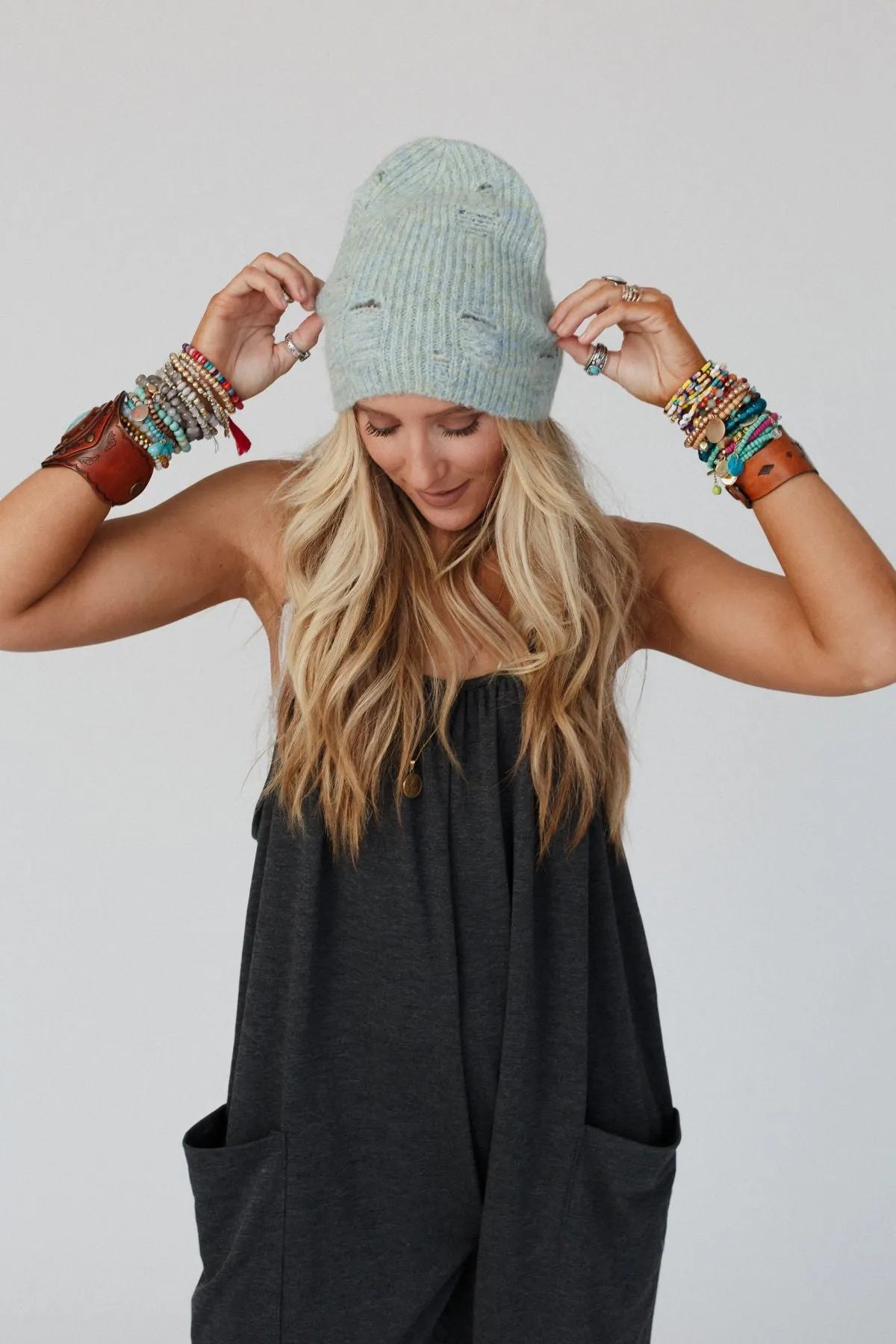 Jenice Distressed Beanie - Mint