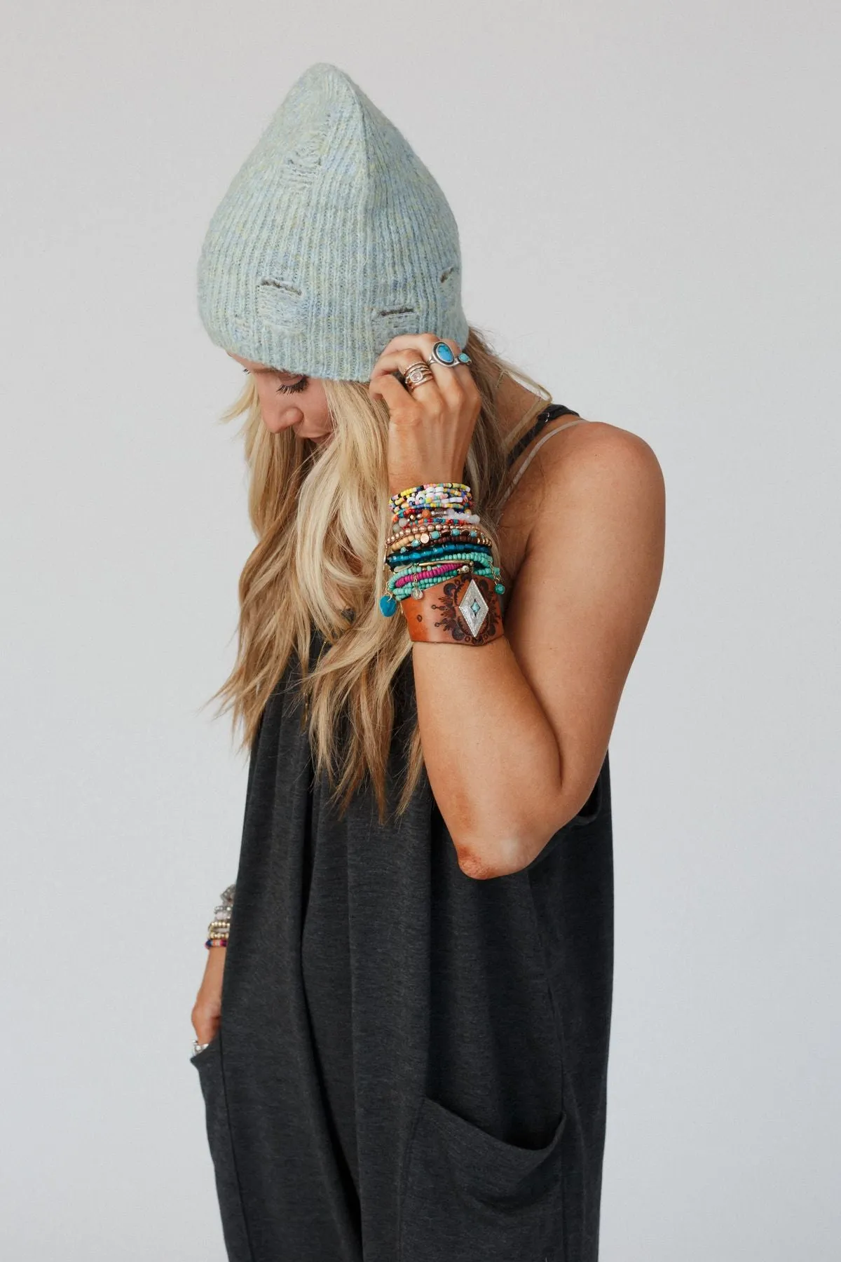 Jenice Distressed Beanie - Mint