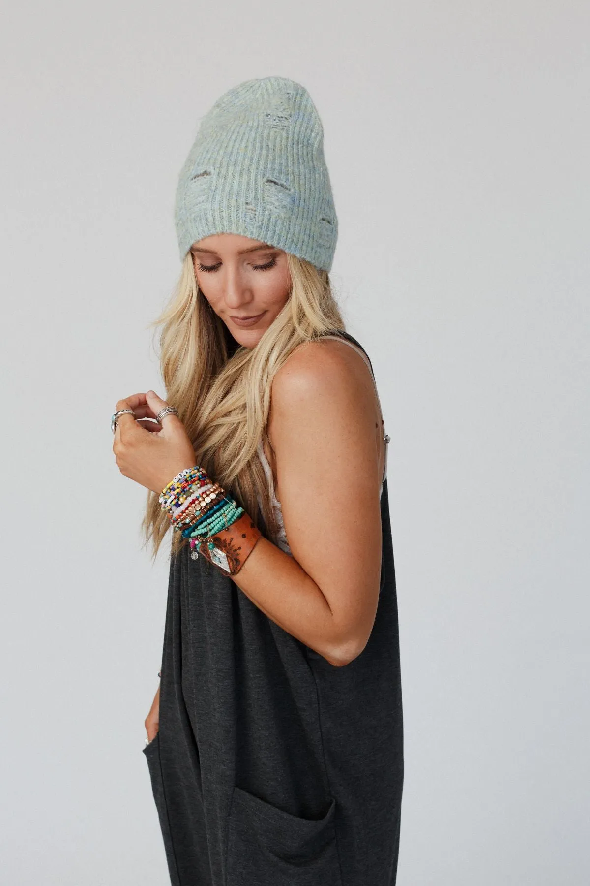 Jenice Distressed Beanie - Mint