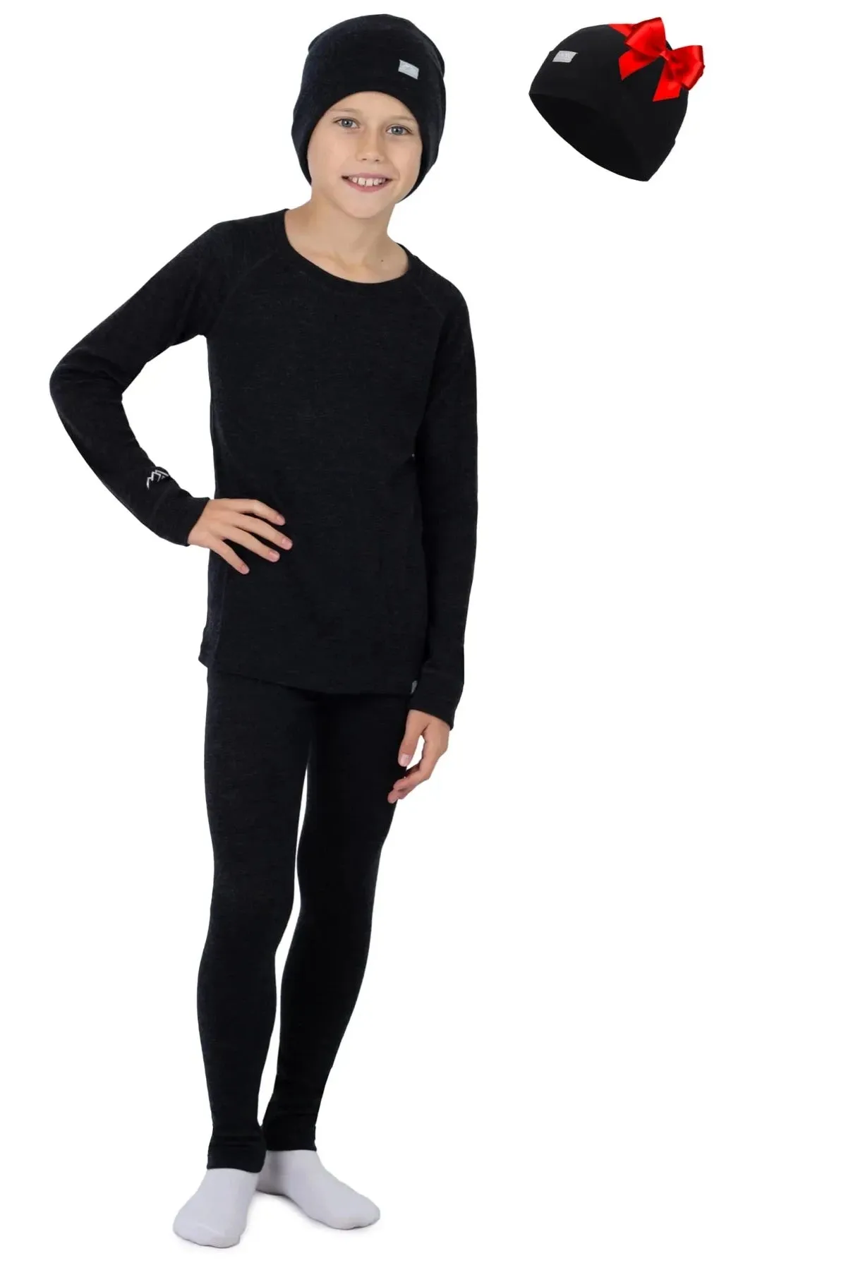 Kid's Charcoal Grey Set   Black Beanie
