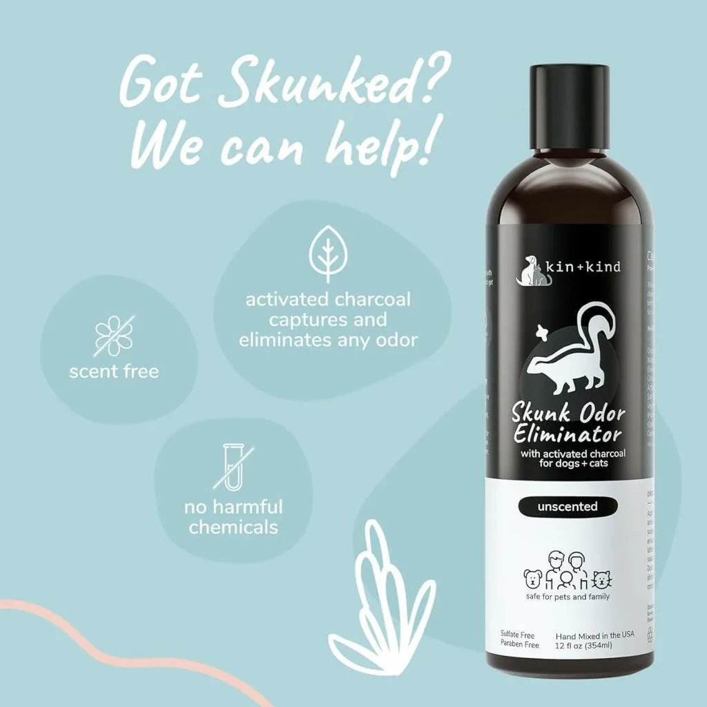 kin kind Skunk Odor Eliminator Unscented Shampoo for Dogs & Cats (12 oz)