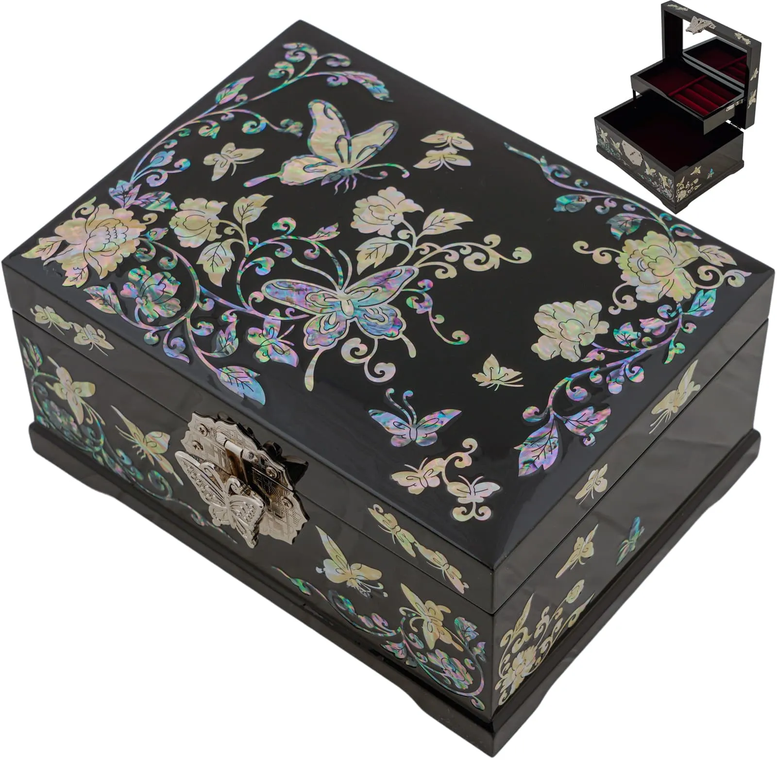 Korean Mother-of-Pearl Floral Butterfly Jewelry Box