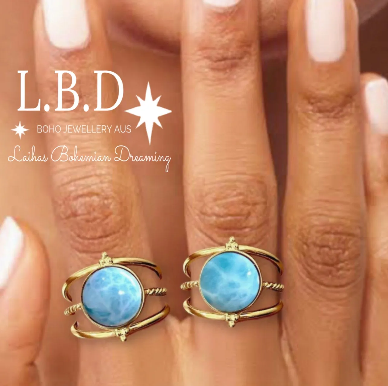 Laihas Free Spirit Gold Larimar Ring