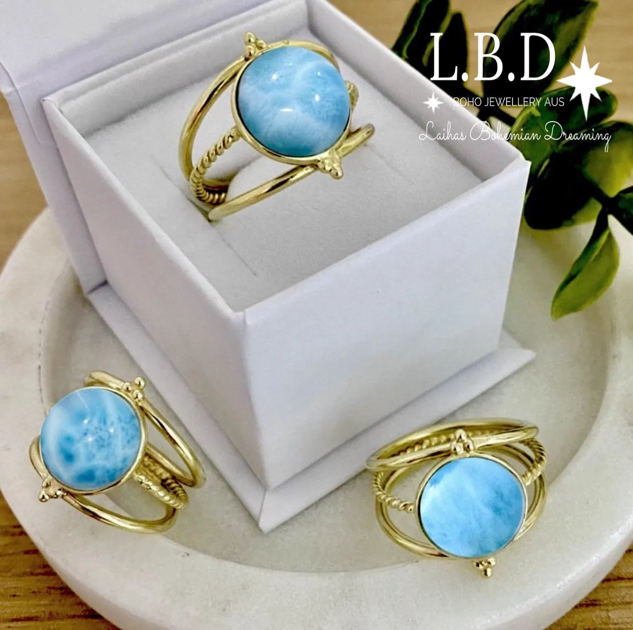 Laihas Free Spirit Gold Larimar Ring