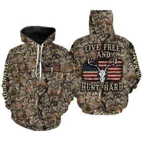 Live Free And Hunt Hard Hunting Camouflage Custom Name 3D All Over Print Shirt