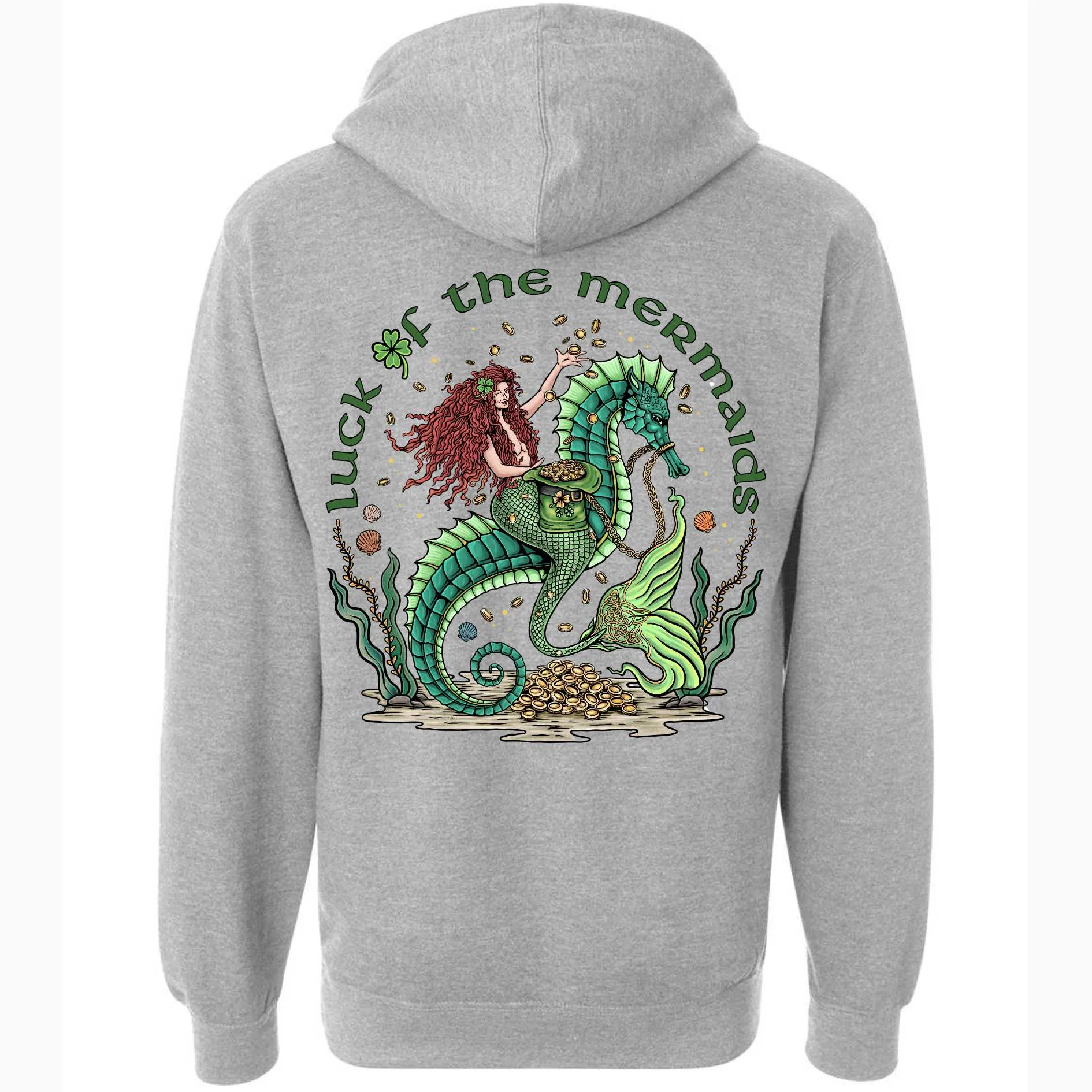 Luck Of The Mermaids Fleece Pullover Hoodie (Gray)