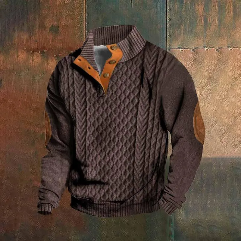 Men's Fashion 3d Printed Long-Sleeved Buckle Sweatshirt 21438041YY