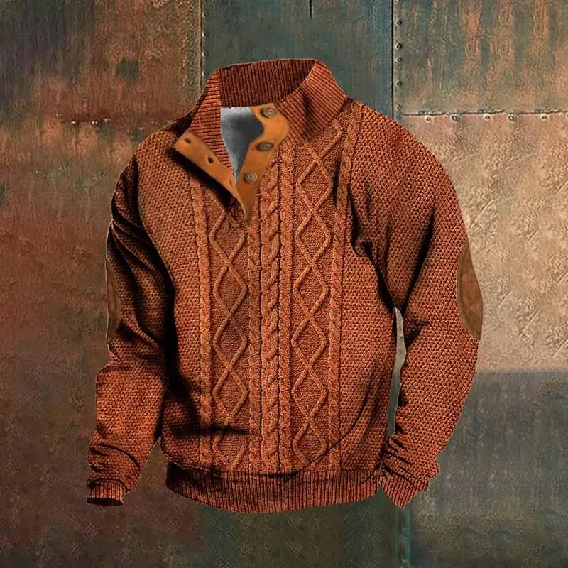 Men's Fashion 3d Printed Long-Sleeved Buckle Sweatshirt 21438041YY