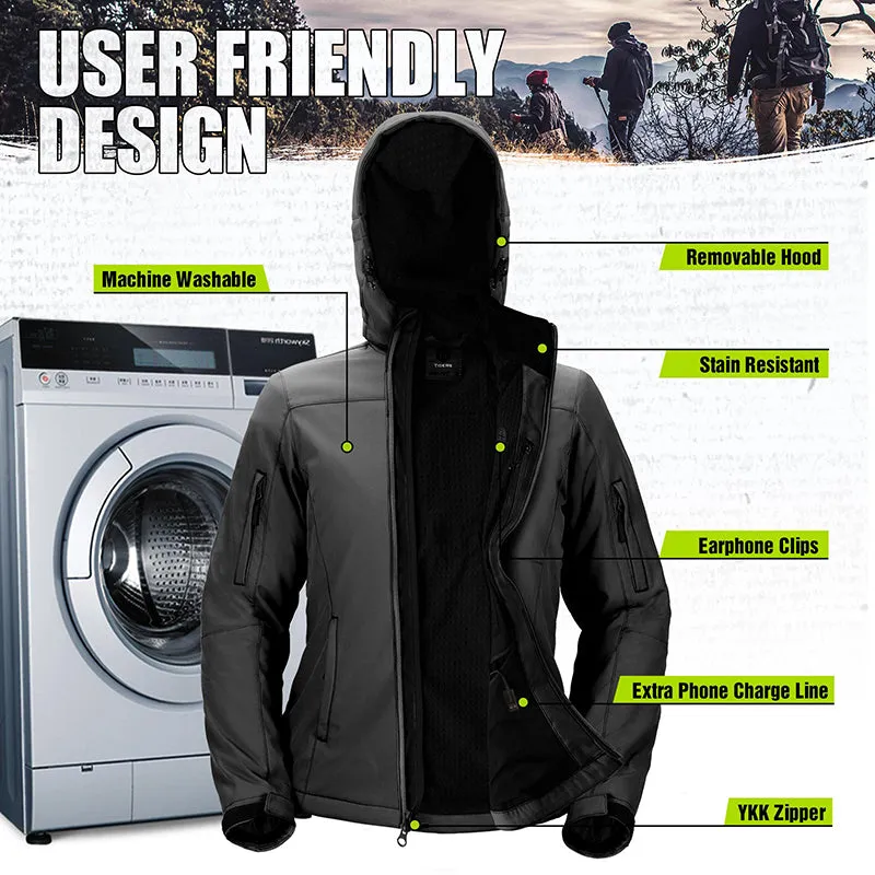 Men's Soft Shell Heated Jacket Coat with Detachable Hood and Battery Pack Size S-XXXL
