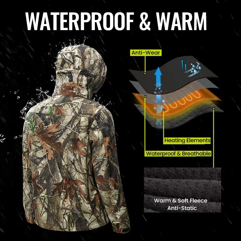 Men's Soft Shell Heated Jacket Coat with Detachable Hood and Battery Pack Size S-XXXL
