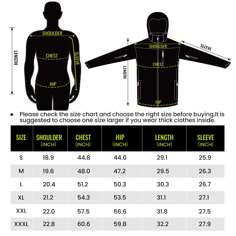Men's Soft Shell Heated Jacket Coat with Detachable Hood and Battery Pack Size S-XXXL