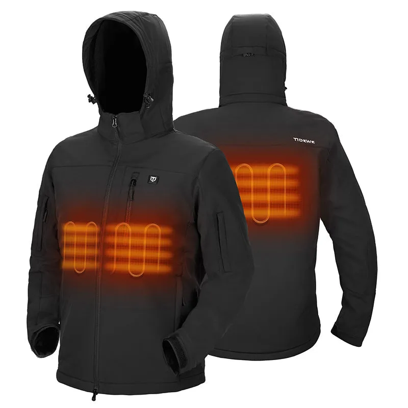 Men's Soft Shell Heated Jacket Coat with Detachable Hood and Battery Pack Size S-XXXL