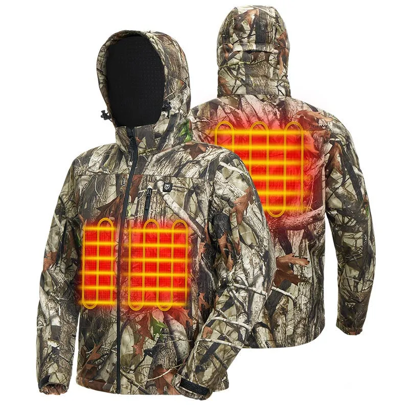 Men's Soft Shell Heated Jacket Coat with Detachable Hood and Battery Pack Size S-XXXL
