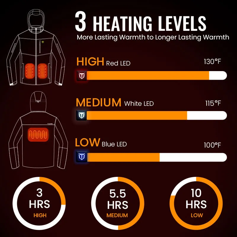 Men's Soft Shell Heated Jacket Coat with Detachable Hood and Battery Pack Size S-XXXL
