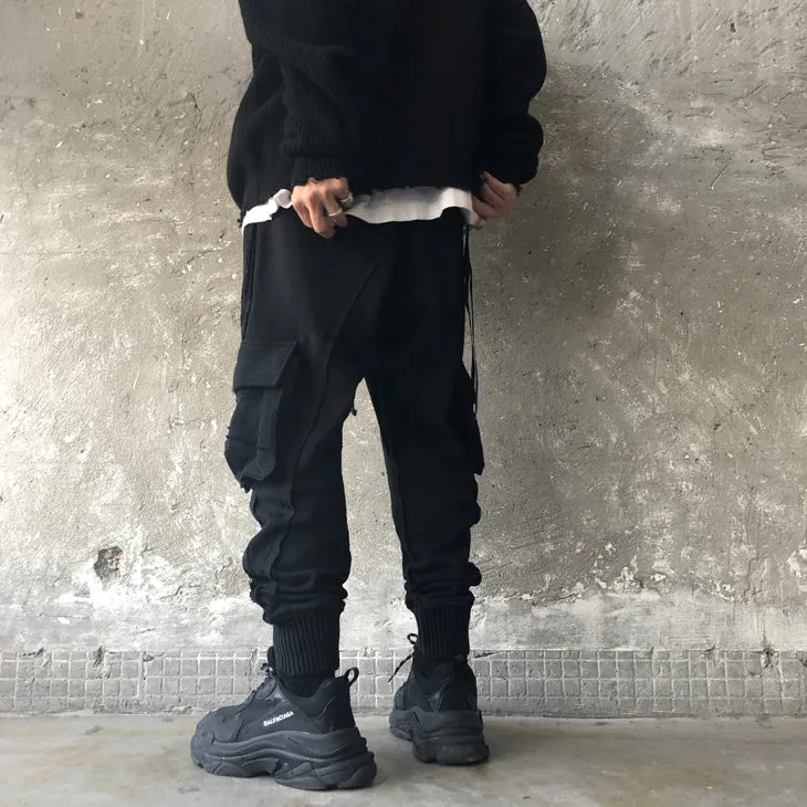 Multi Side Pockets Asymmetric Ripped Look Casual Sweatpant /Jogger