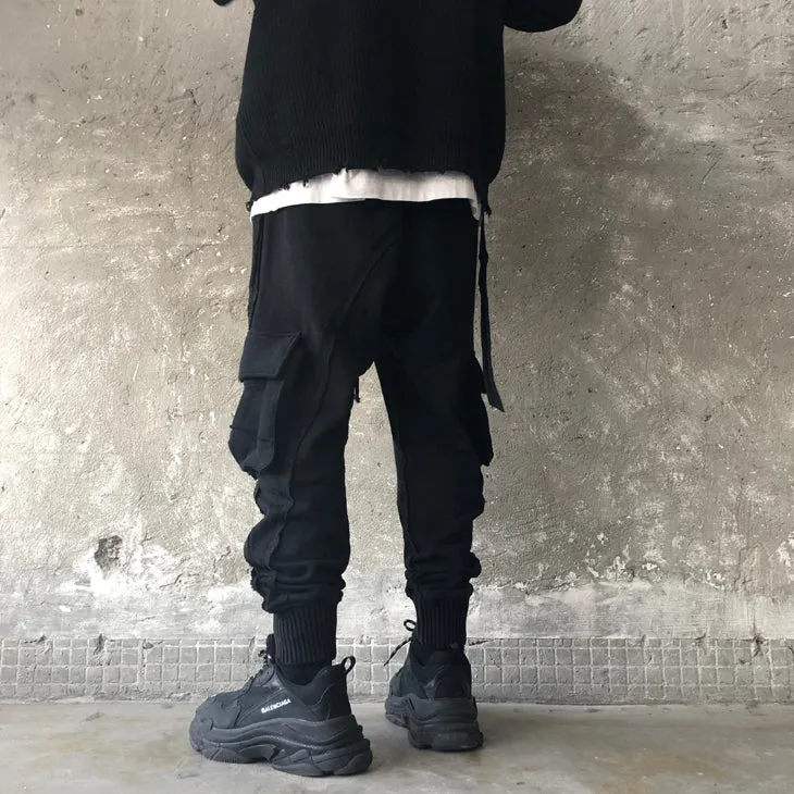 Multi Side Pockets Asymmetric Ripped Look Casual Sweatpant /Jogger