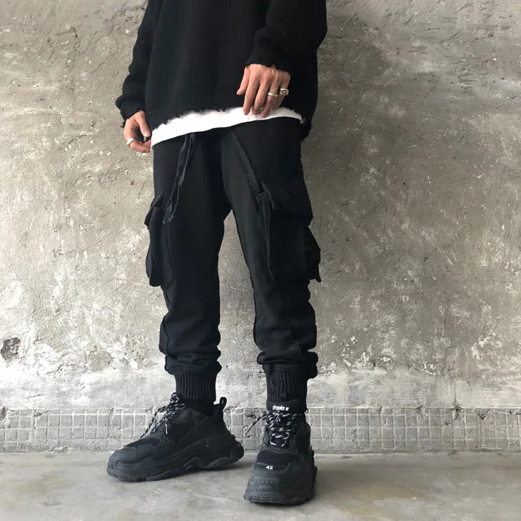 Multi Side Pockets Asymmetric Ripped Look Casual Sweatpant /Jogger