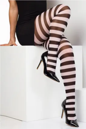 Pamela Mann Curvy Super-Stretch Striped Tights in Black/White