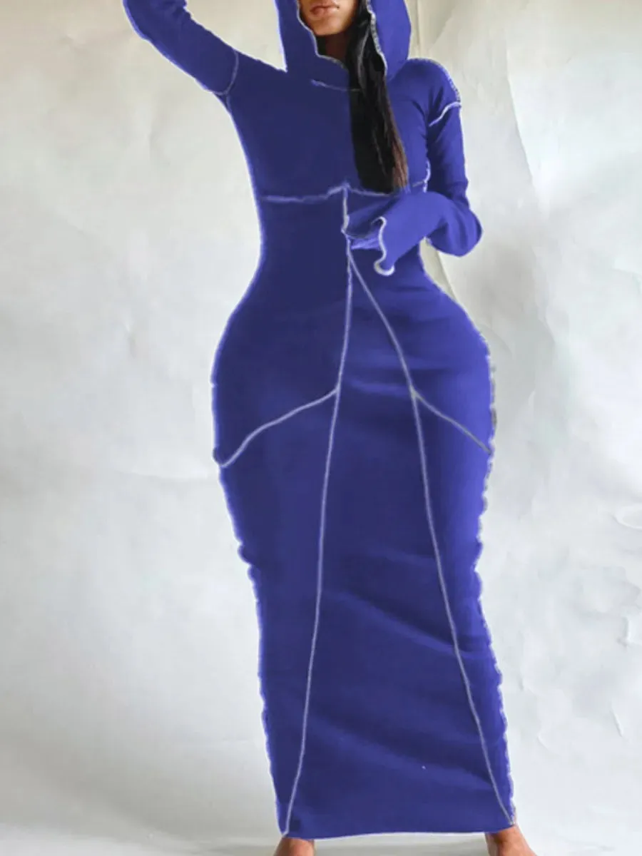 Plus Size Hooded Bodycon Maxi Dress